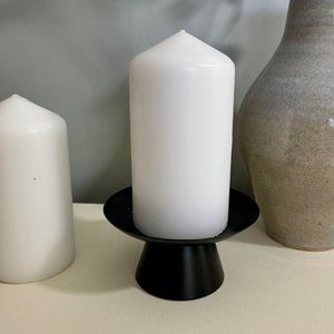 Black Metal Pedestal Candle Holder w/ White Pillar Candle